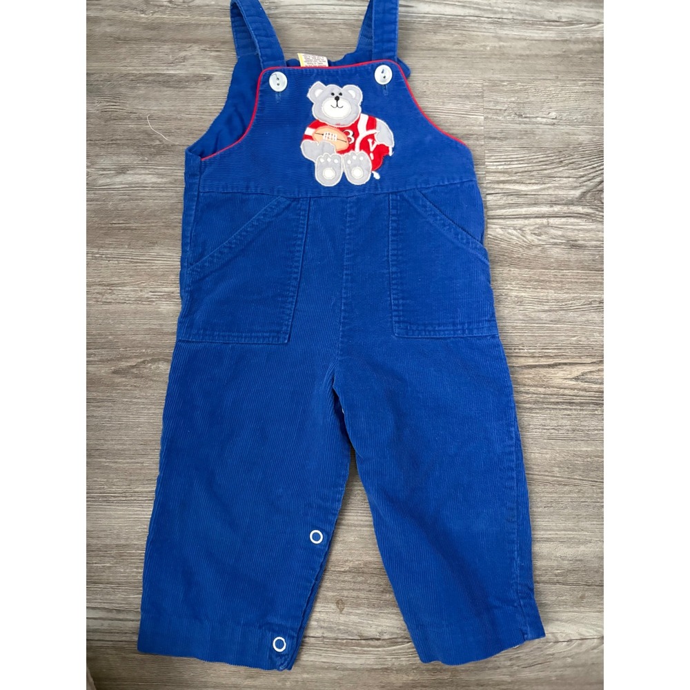 Kids Blue Corduroy Teddy Bear Football Overalls Size 12‎ Months